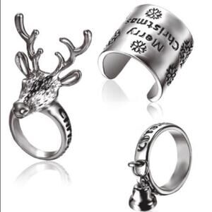 Christmas Holiday Silver 3 Piece Ring Set Size 6/7